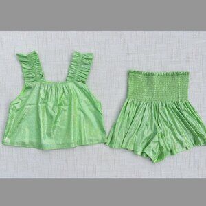 QUEEN OF SPARKLES Girl's Glitter Swing Short Set Neon Green Youth Large 12
